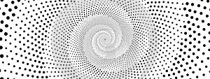 Abstract halftone background of dots. Vector design of circles in spiral, hypnosis. Pattern of cosmic funnel, maze. Stars.